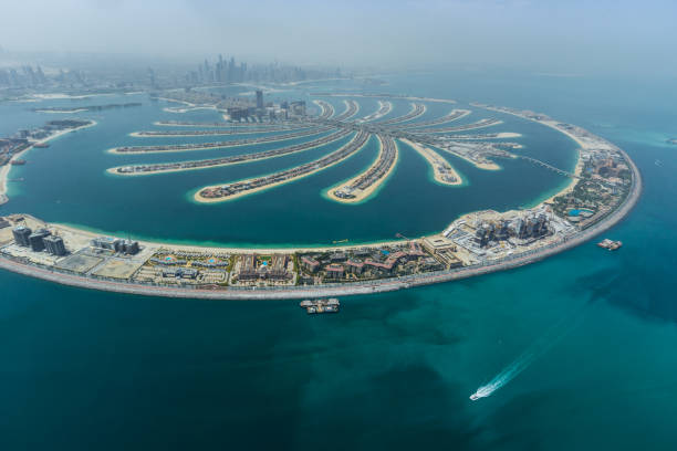 Dubai Palm artificial Island from hydroplane Dubai Palm artificial Island. View from hydroplane. dubai island stock pictures, royalty-free photos & images