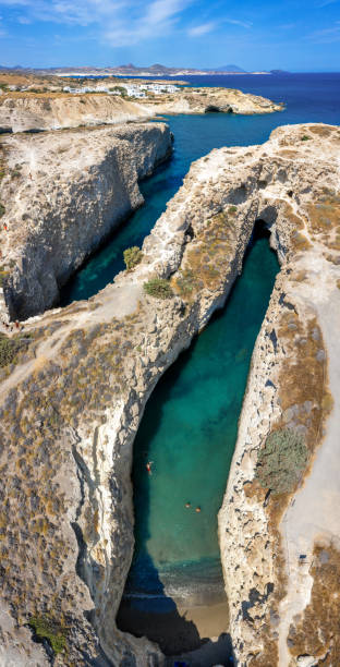 istock Horizontal, panoramic view to the Papafragas cave beach, Milos, Cyclades, Greece 1163497204