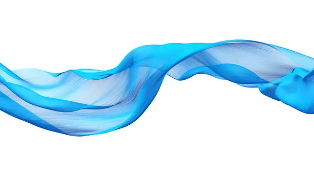 Photo of Flowing transparent Cloth Wave, blue Waving Silk Flying Textile, 3d rendering