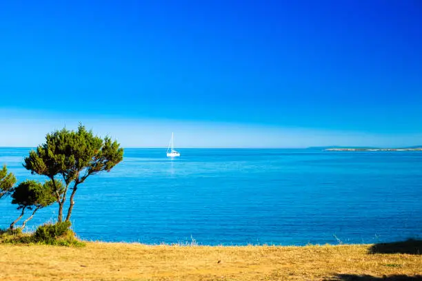 Photo of Beautiful seascape on Adriatic sea in Croatia, Dugi otok island, sailing boat