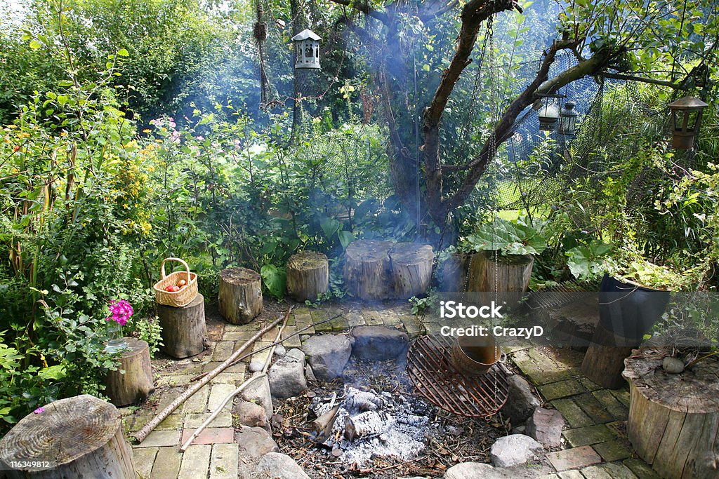 Bonfire Fireplace in old village garden - Denmark Autumn Stock Photo