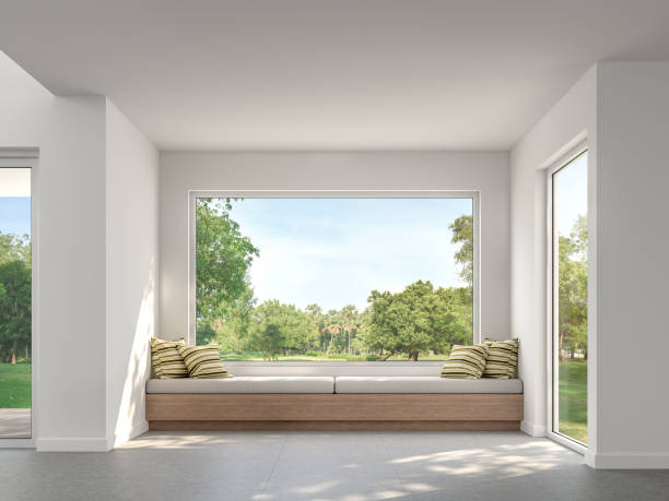 istock Modern living room with garden view 3d render 1163498154
