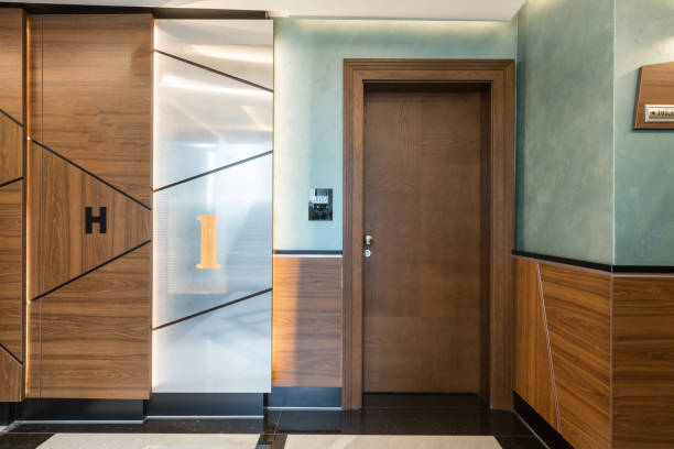 istock Hotel interior carpeted corridor hallway 1163498723