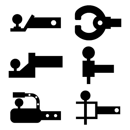 Trailer hitch, towbar vector silhouettes set.