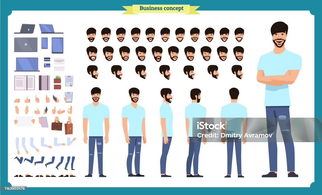 Hipster Creation Kit Set Of Flat Male Cartoon Character Body Parts Skin  Types Facial Gestures Hairstyles Trendy Clothing Stylish Accessories  Isolated On White Background Vector Illustration Stock Illustration -  Download Image Now -