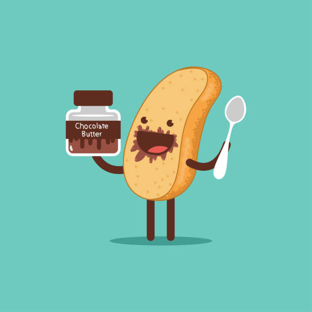 Cute Toast With Chocolate Butter And Spoon Funny Bread Vector Cartoon  Character Isolated On A White Background Stock Illustration - Download  Image Now - iStock