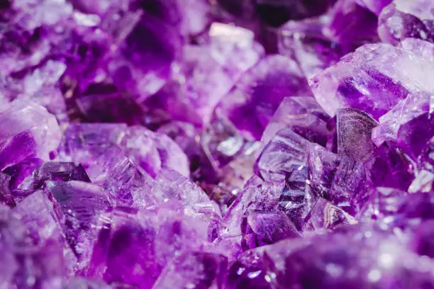 Macro photography of the amethyst crystal druse.