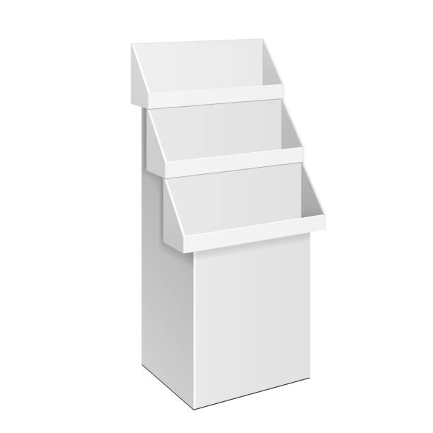 istock Cardboard Retail Shelves Floor Display Rack For Supermarket Blank Empty. Mock Up. 3D On White Background Isolated. Ready For Your Design. Product Advertising. Vector EPS10 1163508744