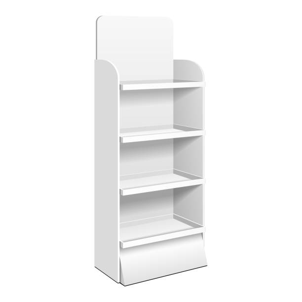 istock Cardboard Retail Shelves Floor Display Rack For Supermarket Blank Empty. Mock Up. 3D On White Background Isolated. Ready For Your Design. Product Advertising. Vector EPS10 1163508815
