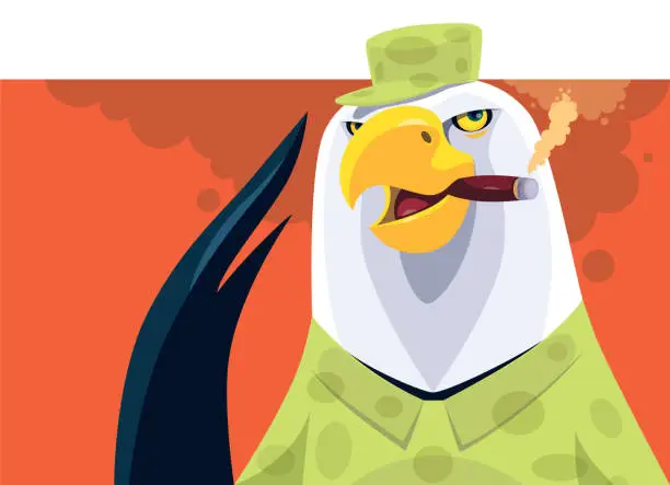 Vector illustration of bald eagle soldier saluting
