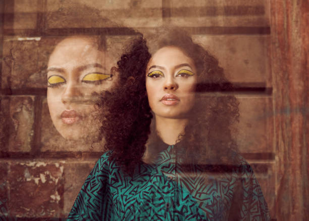 istock Double Exposure Of Woman With Yellow Eyeshadow 1163511291