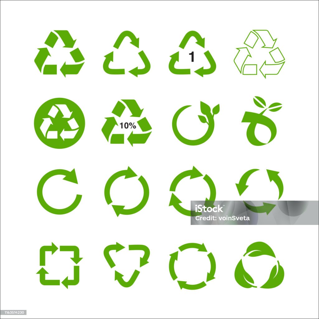 Set of recycle symbol vector illustration isolated on white background Recycle and ecology icons collection reuse refuse concept, recycled paper and industrial package marks vector illustration isolated on white background Recycling Symbol stock vector