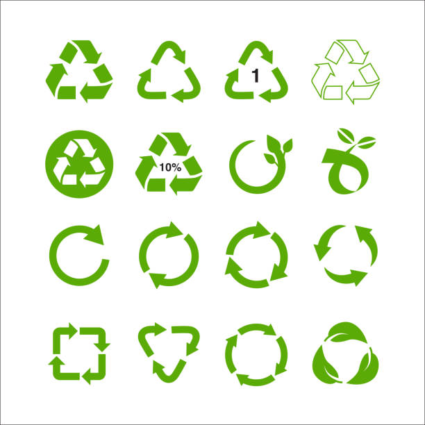 Set of recycle symbol vector illustration isolated on white background Recycle and ecology icons collection reuse refuse concept, recycled paper and industrial package marks vector illustration isolated on white background sustainability stock illustrations
