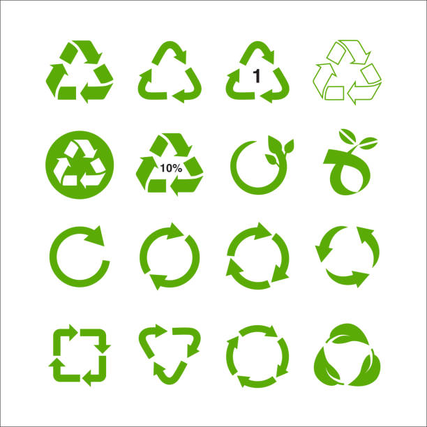 Set of recycle symbol vector illustration isolated on white background Recycle and ecology icons collection reuse refuse concept, recycled paper and industrial package marks vector illustration isolated on white background terrestrial planet stock illustrations