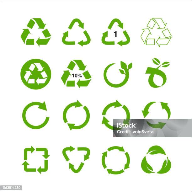 Set Of Recycle Symbol Vector Illustration Isolated On White Background Stock Illustration - Download Image Now