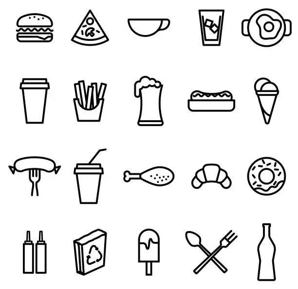 Vector illustration of Fast Food Open Line Icon Set