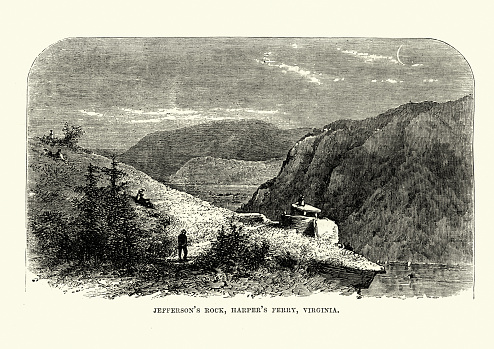 Vintage engraving of Jefferson's  Rock, Harper's Ferry, Virginia, 19th Century