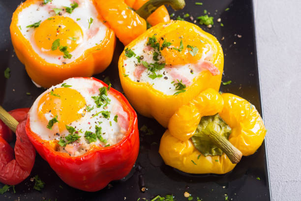 istock Baked pepper stuffed with bacon and eggs 1163515387