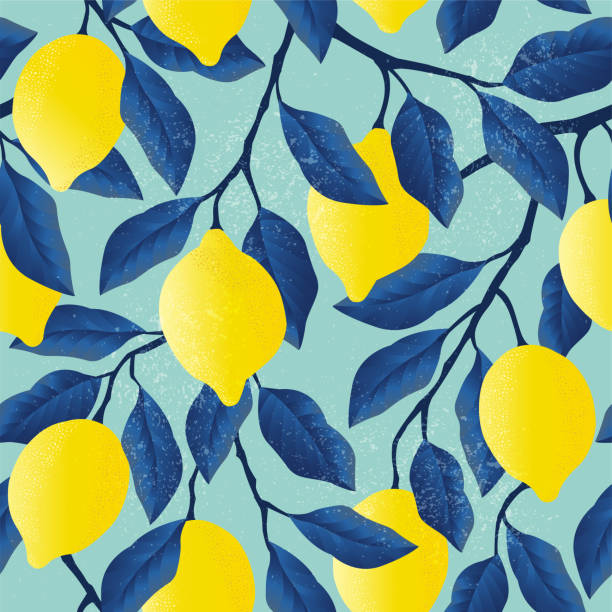 Tropical seamless pattern with yellow lemons. Fruit repeated background. Vector bright print for fabric or wallpaper. vector art illustration