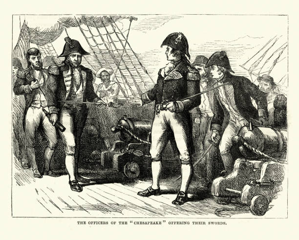 istock Officers of the USS Chesapeake offering their swords 1163517463