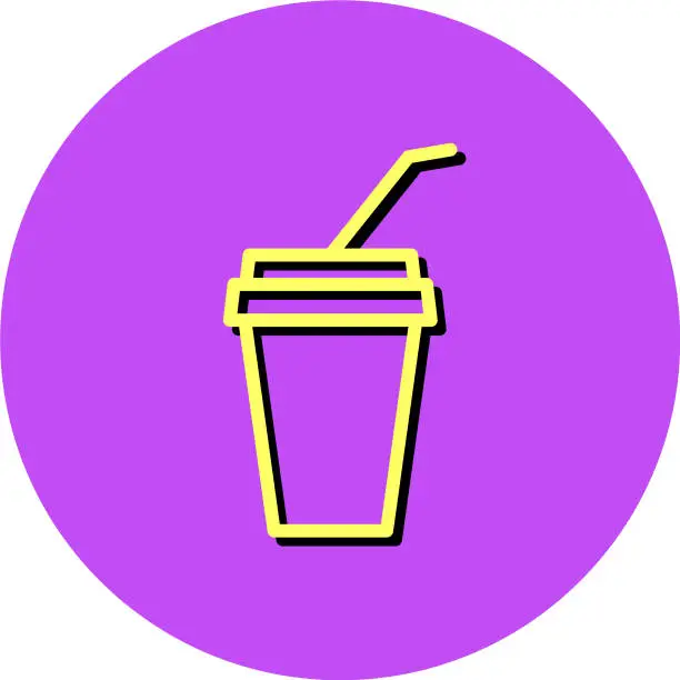 Vector illustration of Disposable cup with drinking straw line