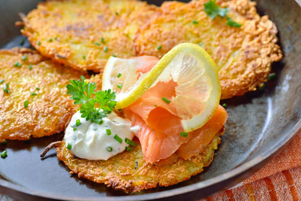 Potato pancakes with salmon