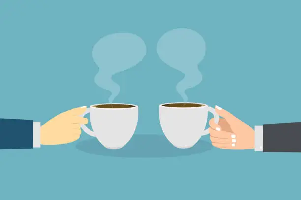 Vector illustration of Two hands holding coffee cups