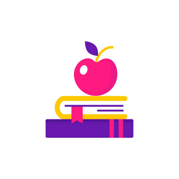 Book and apple vector icon. Book and apple icon. Education symbol stack of books and red apple. Modern flat vector icon teacher clipart stock illustrations
