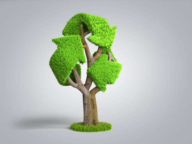 istock volumetric green grass coated recycling sign as tree 3d render on grey gradient 1163526354