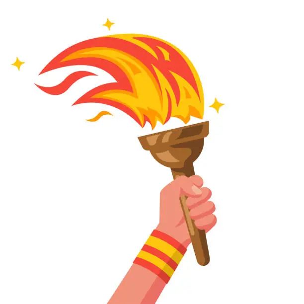 Vector illustration of Hand with flaming torch.
