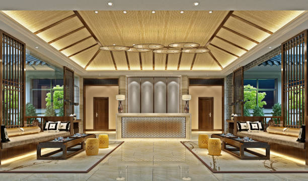 istock 3d render of luxury hotel lobby and reception 1163527795