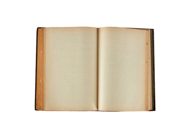 istock Old book open isolated on white background, Top view 1163528273
