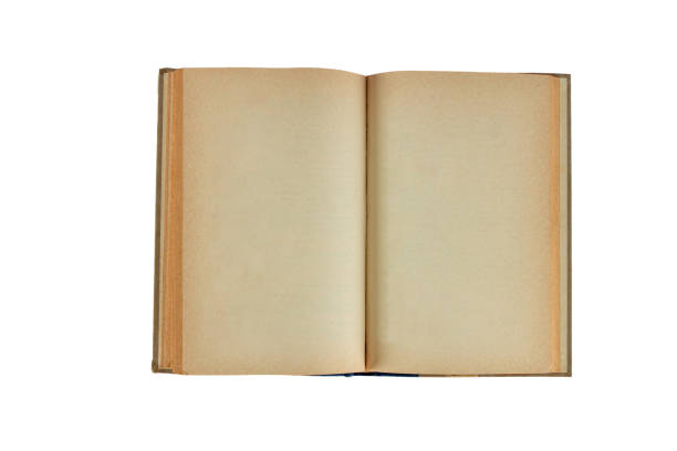 istock Old book open isolated on white background, Top view 1163528344
