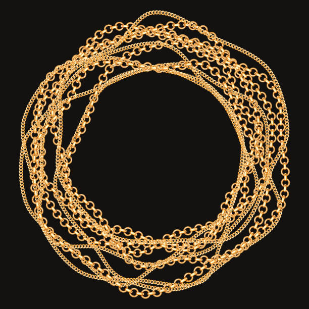 ilustrações de stock, clip art, desenhos animados e ícones de round frame made with twisted golden chains. on black. vector illustration - gold chain chain circle connection