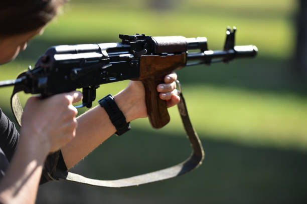 istock Outdoor target shooting with assault rifle in a shooting range 1163533211