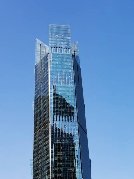 istock Palm Tower on blue background, vertical. Financial concept 1163534770