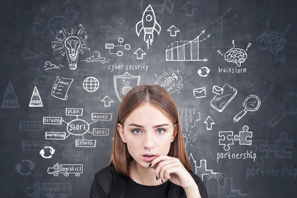 istock Thoughtful young student, business strategy sketch 1163536301