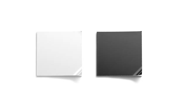 istock Blank black and white square journal mockup set, top view, 1163537791