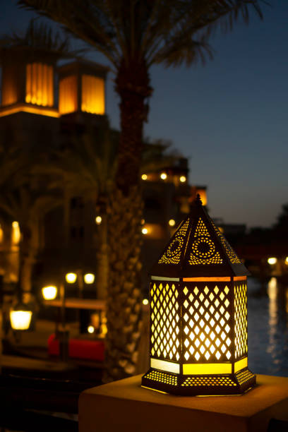 Al Bastakiya, historic district in Dubai, United Arab Emirates (UAE) after sunset.