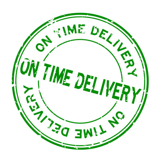 istock Grunge green on time delivery word round rubber seal stamp on white background 1163537982