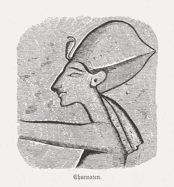 akhenaten (echnaton oder khuenaten), 18. dynastie, holzstich, veröffentlicht 1879 - egyptian dynasty stock-grafiken, -clipart, -cartoons und -symbole