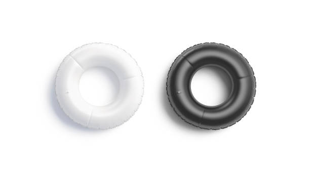 istock Blank black and white swim ring mockup set, top view 1163540034