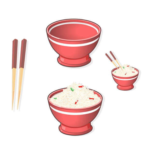 ilustraciones, imágenes clip art, dibujos animados e iconos de stock de tazón de arroz frito con palillos chinos - panang curry