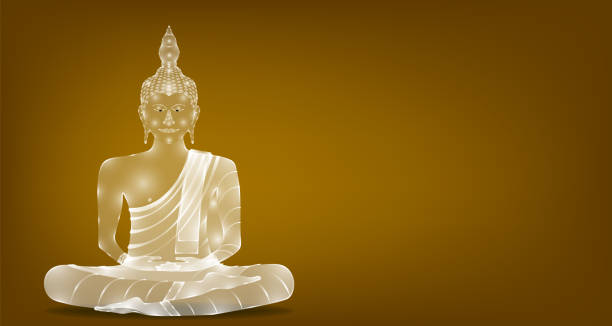 istock luxury white glass monk phra buddha sitting for pray concentration composed release. colorful background. vector illustration eps10 1163542230