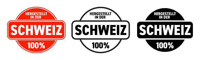 Made in Switzerland vector icon. Hergestellt in der Schweiz, Swiss made quality product label, 100 percent package logo stamp