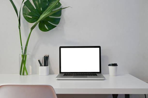 istock Mockup laptop computer, coffee, pencil and plant decoration with workspace computer. 1163544693