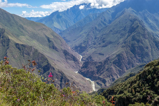 istock Landscape with green deep valley, Apurimac River canyon, Peruvian Andes mountains on Choquequirao trek in Peru 1163548337
