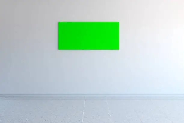 Empty room with marble floor and a customizable green frame.