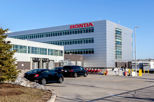 Markham, Ontario, Canada - April 22, 2018: Honda Canada Inc. head office in Markham, ontario,  Canada. Honda Canada Inc. is the Canadian division of the Honda Motor Company.