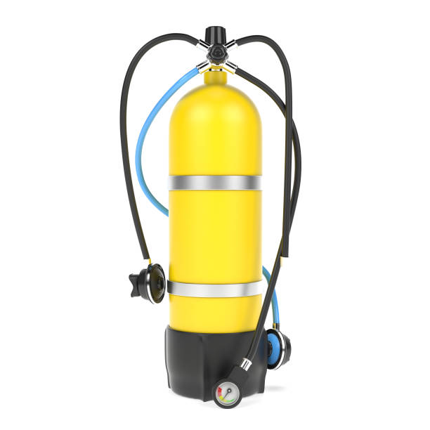 Scuba diving air tank with regulator set. 3d rendering illustration